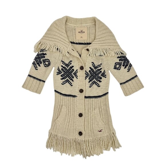 RARE Hollister Fringe Hem Cream Cardigan | Coastal Boho Cottagecore Grandpacore - Picture 13 of 16